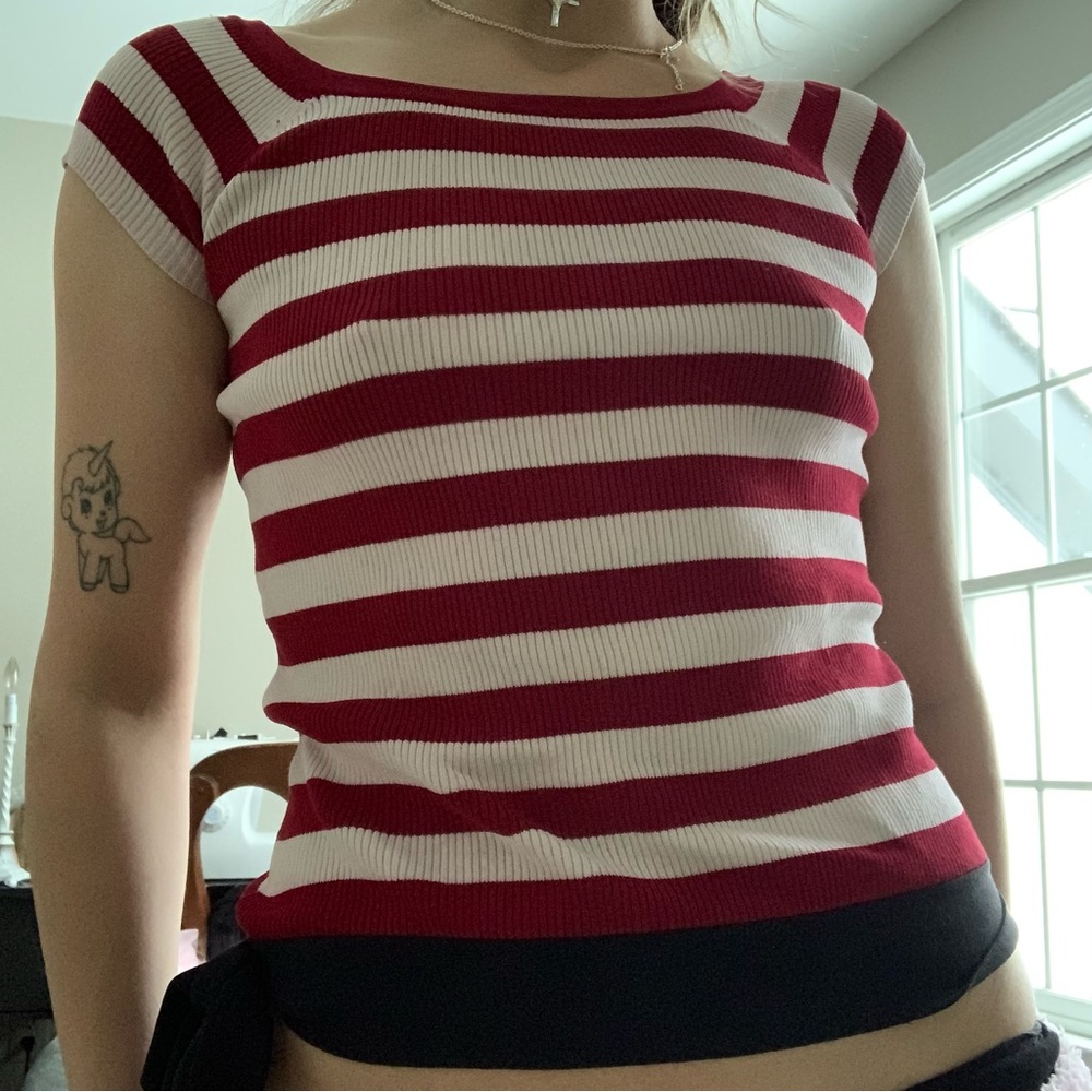 Red and white striped sailor style women’s top by International Concepts (INC)